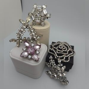 Lot of Brooches Silver Purple Flower w/Rhinestones Statement Pin Great Gift